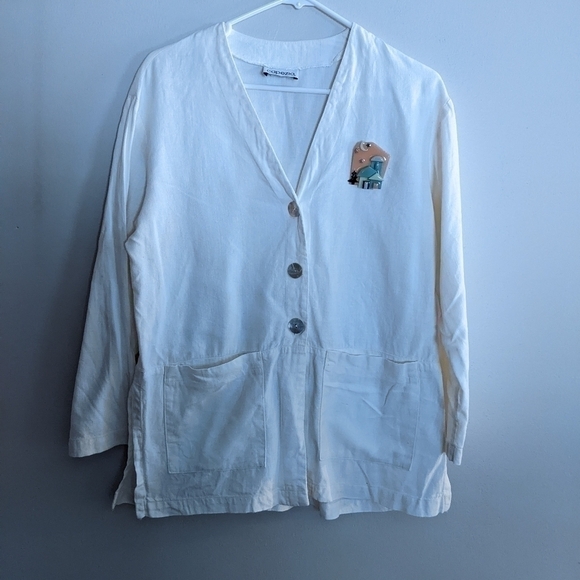 Capezio Jackets & Blazers - VINTAGE 1980s Creamy White Capezio Unlined Linen Blend Blazer Shaket